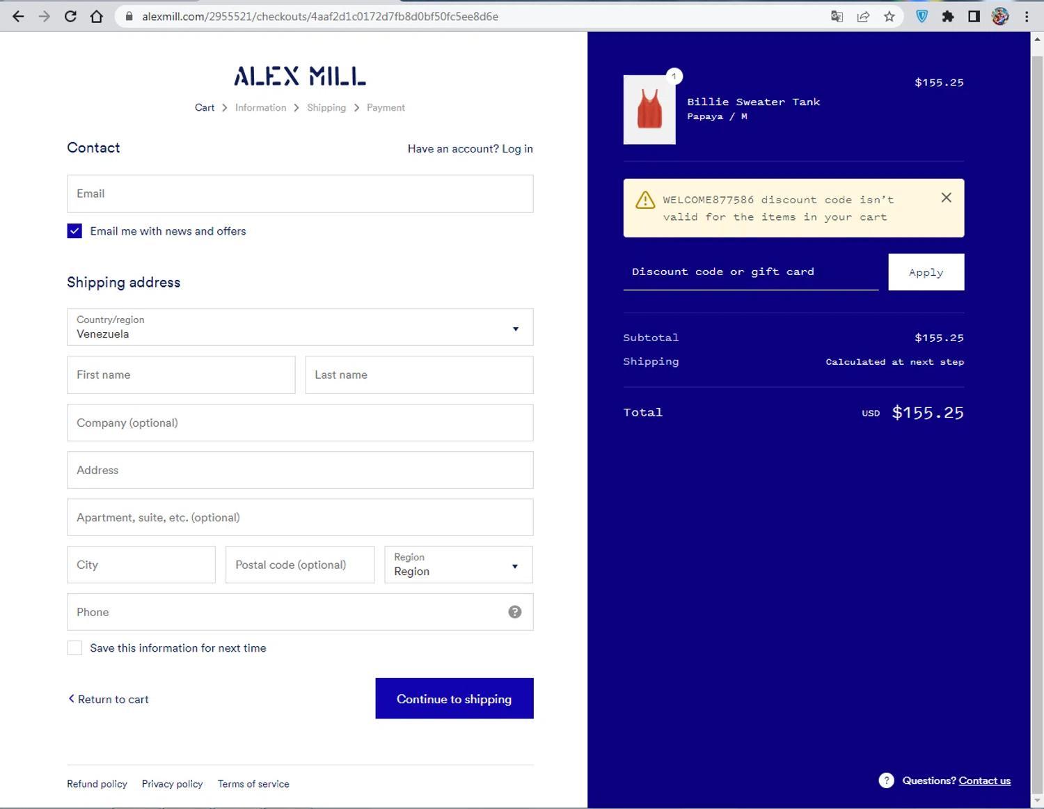 How to apply Alex Mill coupon code