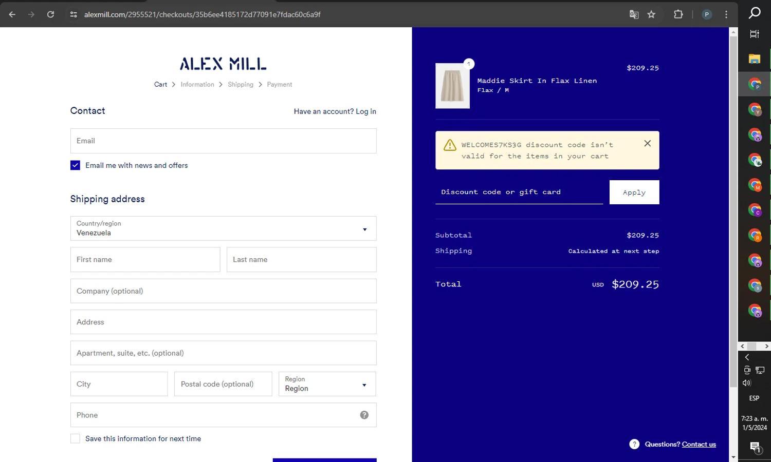 How to apply Alex Mill coupon code